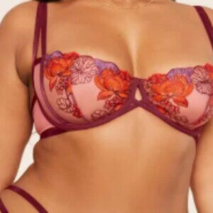 Adore Me NEW Jayda Unlined Balconette Bra 42DD Maroon Orange Autumn Floral